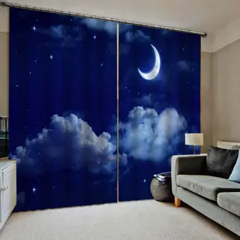 Ay 3D Pencere Perde Oturma Odası Yatak Odası Perdeler Cortinas İçin Özelleştirilmiş boyutu bluy gökyüzü perdeleri yıldız perde