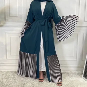 Açık Abayas Müslüman İslam Kadın Başörtüsü Kaftan Kimono Pilili Parlama Kollu Maxi Elbise Orta Doğu Dubai Ramazan Jilbab Eid Mubarak