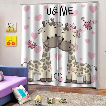 Aşk Hayvan Baskı 3D Karartma Perdeleri Çocuk Çocuklar Için Ev Dekor Çiftler Zürafa Oturma Odası Yatak Cortinas