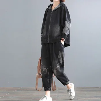 Bayan Vintage Baskılı Ceketler Ve Elastik Harem Pantolon Trendy Bayanlar Casual Oversizeed Iki Adet Setleri Kore Tasarımcı Tarzı