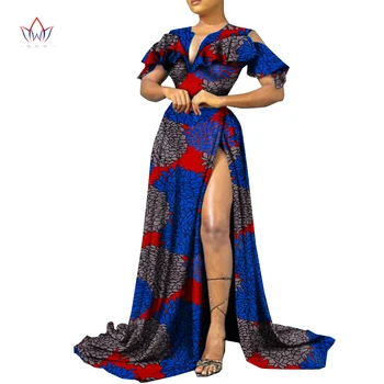 Bazin Riche Afrika Baskı Seksi Akşam Parti Elbiseler Dashiki Afrika Elbiseler Kadınlar için Afrika Giysi Uzun Elbiseler Wy9218