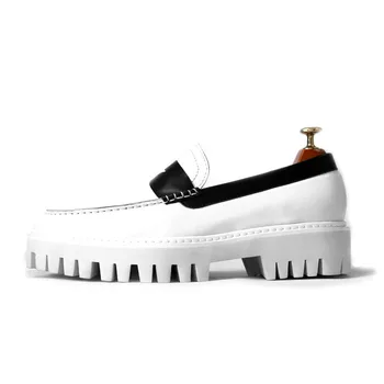 Beyaz Platformu Erkekler Klasik Retro Hakiki Deri Sneakers Casual Zapatos Hombre Loafer'lar Üzerinde Kayma Iş Resmi Ayakkabı Erkek