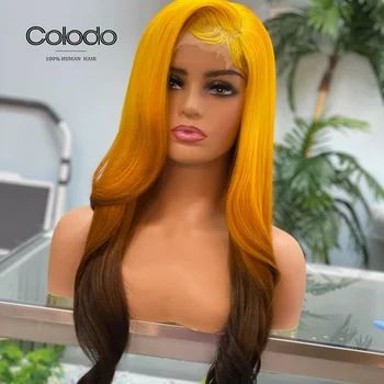 Brezilyalı Dantel Peruk Ile Bebek Saç Vücut Dalga Remy Saç Turuncu Kahverengi Ombre Şeffaf dantel peruk insan saçı peruk Kadınlar Için