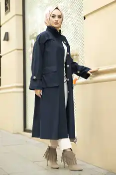 Cep Detaylı Trençkot Uzun Kol Düğmesi Kış Mevsimlik Yağmurluk Türkiye Dubai İslam Kadın Müslüman Moda Başörtüsü Giyim Kap