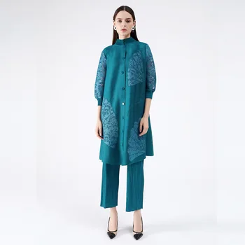Changpleat 2021 bahar kadın sıcak elmas gevşek elbise Miyak kat Moda artı boyutu gevşek üç çeyrek kollu uzun ceket