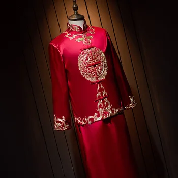 Chinese Traditional Style Wedding Dress Embroidery Phoenix Banquet Costume Classic Cheongsam China Qipao костюм для восточных