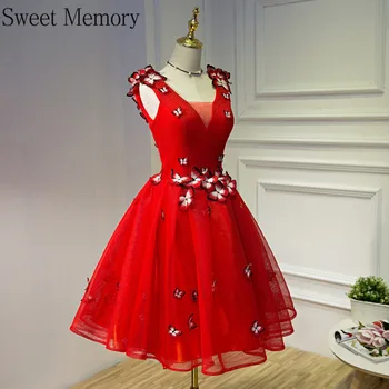 Custom Made Siyah Kırmızı Mavi Beyaz Kısa Abiye Kadın Doğum Günü Balo Lace Up Kelebek Artı Boyutu Düğün Parti Elbise