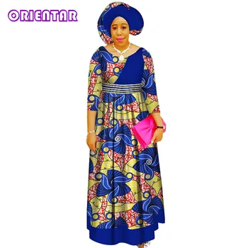 Dashiki Afrika Elbiseler Kadınlar için Afrika Baskı Elbise Africaine Headtie ile Moda Ankara Elbiseler Artı Boyutu Giyim WY3435