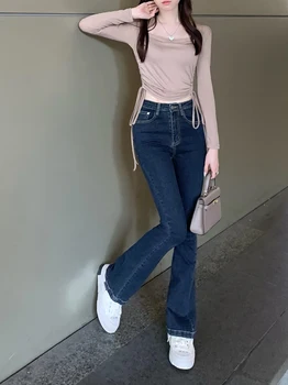 DD0626 Skinny jeans kadın alevlendi pantolon yeni yüksek bel ince pantolon kot