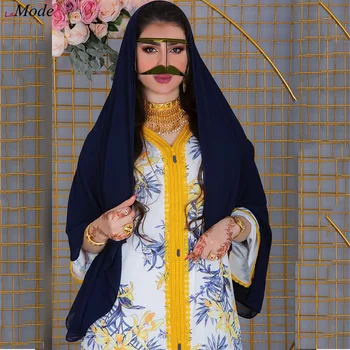 Dubai Abaya Jalabiya Moda Başörtüsü Müslüman Elbise Kadın Ramazan Eid 2022 Beyaz Çiçek Kaftan Marocain Türkiye Arapça İslam Giyim