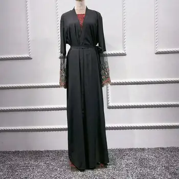 Dubai Abaya Kimono Hırka Müslüman Kadın Elbise Nakış Açık Uzun Robe Elbise Türk Ramazan Kaftan İslam Uzun Abayas