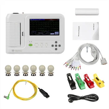 EKG Makinesi 3 Kanal Dokunmatik Ekran TFT Elektrokardiyograf 6 Kanal 12 Kurşun USB EKG Monitör Termal Yazıcı PC Yazılımı CE
