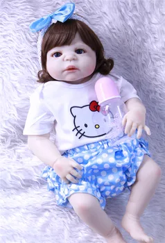 El yapımı oyuncak 23 inç 57 cm Tam silikon Yeniden Doğmuş Bebek kıvırcık saç bebek Bebekler Silikon Yürümeye Başlayan kız bebe canlı Doğum Günü Noel Hediyesi