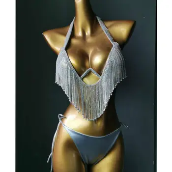 Elmas Bikini Çelik Tutucu Sert Fincan Mayo Püskül Mayo Dikiş Seksi Sondaj Yüksek Sokak Kıyafeti Mayo 2021 Yeni