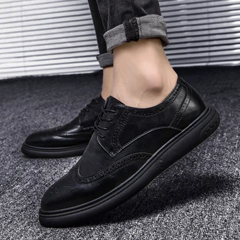 Erkek günlük çizmeler Zapatos Hombre Rahat erkek deri ayakkabı erkek ayakkabısı Adam Erkek Sıcak Satış Nedensel Moda Siyah Bahar