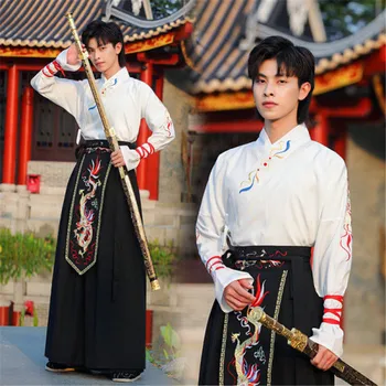 Erkek Kadın Hanfu Elbise Çin Geleneksel Nakış Antik Han Hanedanı Kılıçlı Kostümleri Halk Dans Sahne Performansı Kıyafetler