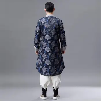 Erkek Tang takım elbise uzun ceket Cheongsam tarzı standı yaka üst geleneksel bahar sonbahar Çin giyim