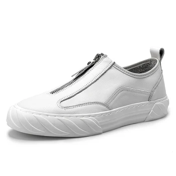 Erkekler Düz Nedensel Ayakkabı Deri Yuvarlak Ayak Beyaz Loafer'lar Marka Tasarımcısı Yüksek Kalite Kayma Erkek Out Yürüyüş Sneaker Ayakkabı Adam