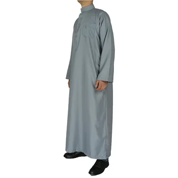 Erkekler Katar Müslüman Fas İslam Tarzı Beyaz Gri Uzun Kollu Stand-Up Yaka Artı Boyutu Arap Elbise Gömlek Erkekler Ibadet Elbise
