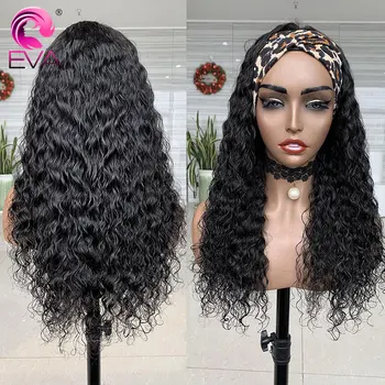 Eva Saç Bandı Peruk Siyah Kadınlar İçin Gluless İnsan Saç Peruk Brazlian Su Dalga Tam Makine Peruk Remy Saç Bandı Eşarp Peruk