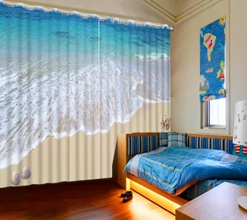 Fotoğraf Özelleştirmek Boyutu 3D Perde Plaj Sörf Perde Denizyıldızı Kabuk Mavi Perde Yatak Odası Oturma Odası Ofis Otel Cortinas