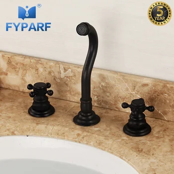 FYPARF banyo lavabo musluğu Pirinç batarya Dokunun 3 Adet Siyah Musluk Çift Çapraz Kolu lavabo bataryası Musluklar Soğuk ve Sıcak Su Vinç