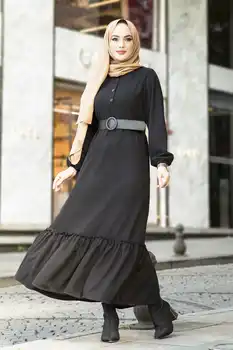 Fırfırlı Triko Elbise-Siyah