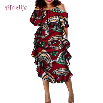 Geleneksel Afrika Orta buzağı Elbise Lady Dashiki Fırfır Moda Kadın Giyim WY4330 için