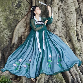Geleneksel Çin Giyim Bayanlar Hanfu Peri Elbise Antik Han Hanedanı Prenses Ulusal Sahne Halk Dans Festivali Kıyafet