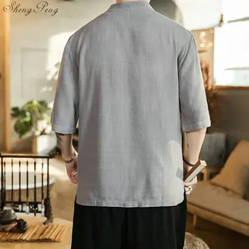 Geleneksel çin giyim erkekler için erkek Çin mandarin yaka gömlek bluz wushu kung fu kıyafet Çin gömlek tops Q815