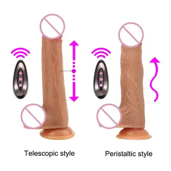 Gerçekçi büyük yapay penis uzaktan teleskopik vibratörler 10 frekans 42° ısıtma vibratör kadın mastürbasyon esnek yumuşak silikon