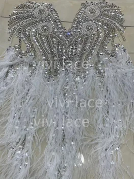 Gümüş El Yapımı Düğün İçin En İyi En Kaliteli Boncuk Ön Kesme Tüy Testere Gelin Elbise / Moda Tasarımcısı
