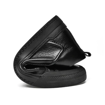 Hakiki Deri Marka gündelik erkek ayakkabısı Moda Tasarımcıları Siyah Flats spor salonu ayakkabısı Yüksek Üst Kapitone Çizmeler Erkek Kış Ayakkabı