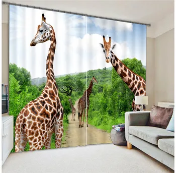 Hayvan Zürafa baskı Lüks Karartma 3D Pencere Perdeleri Oturma Odası çocuk Yatak Odası Perdeler cortinas Rideaux Özelleştirilmiş boyutu