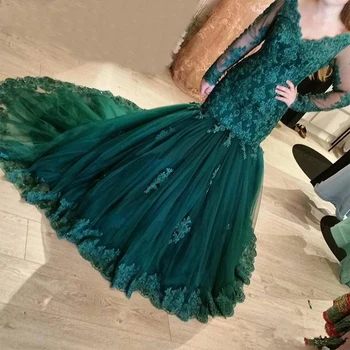 Heigh qualtiy vestidos de fiesta de noche eleganlt Mermaid abiye uzun tam kollu dantel-up geri parti elbise Özelleştirmek