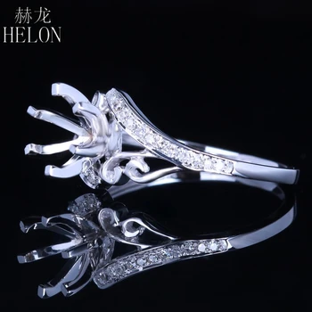 HELON Katı 14 k Beyaz Altın Açacağı Doğal Diamonds Kadınlar Vintage Güzel Takı Yarı Dağı Nişan Yüzüğü Ayarı Fit 6mm Yuvarlak