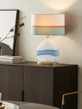 High end özelleştirilmiş lüks cam Akdeniz masa lambası yatak odası başucu lambası Avrupa basit beyaz masa lambası