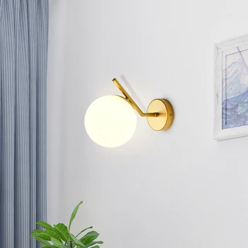 Iskandinav duvar ışık Modern ev Yaratıcı cam küre Aplik Yuvarlak Siyah Başucu Lambası Oturma Odası Koridor Ferforje Aydınlatma