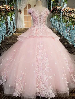 Kabarık Pembe Quinceanera Elbise 2020 Sevgiliye En Boncuklu Tatlı 16 Abiye Yıl Doğum Günü Partisi elbisesi