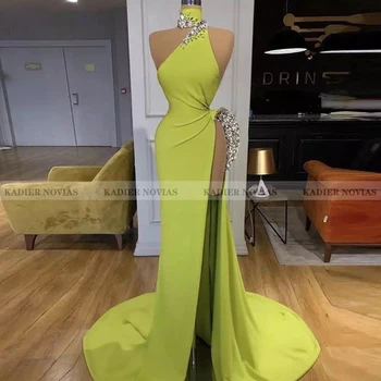 Kadier Novias Uzun Yeşil Mermaid Kadınlar Saten Örgün Abiye 2021 Robe Soiree Femme Vestidos Formales
