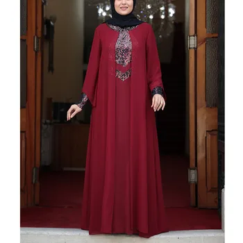 Kadın Elbise Artı Boyutu Pullu Şifon Kumaş Türkiye'de yapılan İslam Müslüman Dubai Arabistan Anne Modeli Uzun Yeni Sezon
