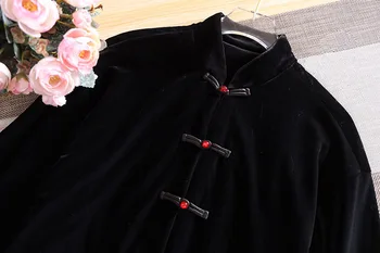 Kadın Tang Takım Elbise Ceket Çin Tarzı Kraliyet Nakış Çiçek Gevşek Sonbahar Zarif Bayan Kadife Üstleri Ceket Retro Ceket Kadın S-XXL