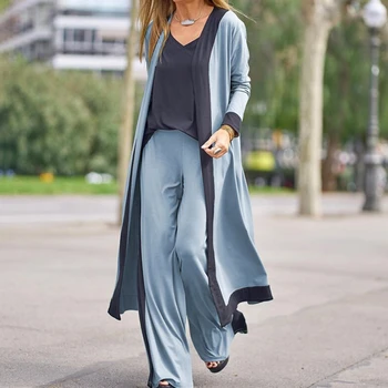 Kadınlar Casual Sling Üst Düz Pantolon Uzun Hırka 3 Adet Suit Katı Renk Gevşek Geniş Bacak Bahar Sonbahar Streetwear