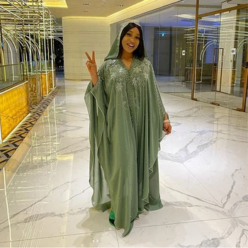 Kadınlar için afrika Elbiseler Şifon Artı Boyutu Dashiki Elmas Boncuk Boubou Geleneksel Giyim Abaya Dubai Müslüman Elbise Robe