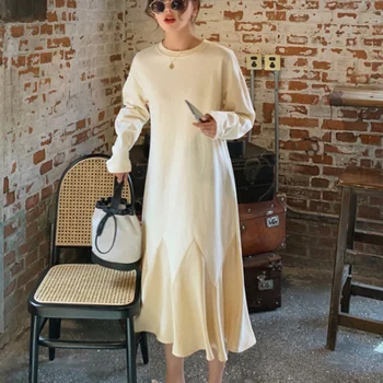 Kadınlar için uzun Rahat Uzun kollu Kadın Vintage Sonbahar Kentsel Giyim 2021