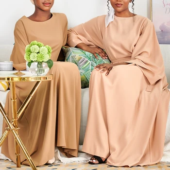Kadınlar Minimal Stil Maxi Elbise Gevşek Müslüman Kapalı Abaya Nida Uzun Kollu Katı Renk Dubai Türkiye Mütevazı Robe Kaftan İslam