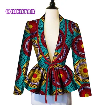 Kadınlar Seksi Afrika Üstleri Derin V Yaka Uzun Kollu pamuklu ceket Üstleri Kadın Bazin Riche Geleneksel Afrika Giyim Mont WY3748
