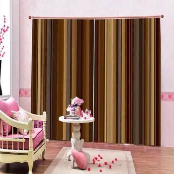 Kahverengi şerit perdeler 3D Karartma Perdeleri Oturma odası Yatak odası İçin Perdeler Cotinas para sala Perdeler Cortinas