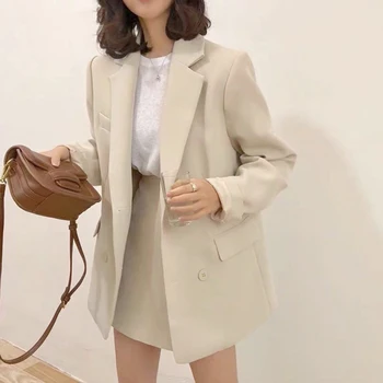 Kardeş Fara Zarif Ofis Bayanlar Yüksek Bel A-line Mini Etek Takım Elbise + Kruvaze Ceketler Blazer Bayanlar Rahat Iki Parçalı Takım Elbise