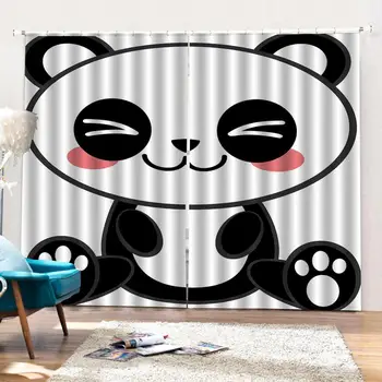 Karikatür Sevimli Panda Duş Perdesi Baskılı Karikatür Desen çocuk odası Ev Perdeleri İçin Özel herhangi bir boyut